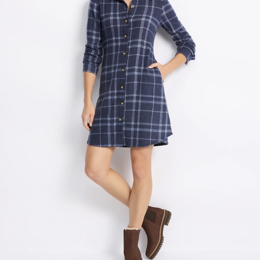 Gilli Blue and White Casual Shirt Dress with Cuffed 3/4 Sleeves